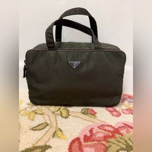 PRADA Unisex Vanity Bag/Multi-Compartment Pouch Handbag Tessuto Nylon Green